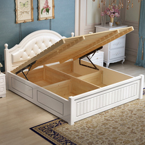 Solid wood bed modern minimalist about 1 8 m Double beds European-style single bed master bedroom princess bed 1 5 m High case storage bed