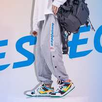 Spring and Autumn New National Tide Brand Breasted Basketball Sports Pants Male Students Joker Loose Straight Casual Toothies