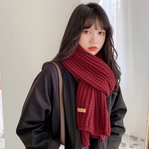 Net red Tongan scarf Women Winter Cute Teenage Girl Han Edition 100 Hitch Student Knit Wool lovers Red Scarf Red