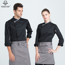 Chefs overalls Long-sleeved Chefs uniform Black Catering Hotel Hotel Size Back Kitchen Mens and Womens Chef