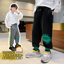 Boys plus velvet sweatpants 2021 new children autumn and winter thick pants boys casual pants in big childrens clothes tide
