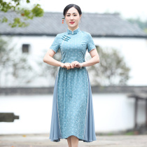 Junja Lian Dress Skirt Woman Summer 2022 Short Sleeve Thin cashew Waist Display Slim Fashion Retro Printed China Wind Women Dress