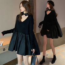 Large code woman dress in spring dress with a ride in a foreign air doll dress 200 catty and fat MM with a slim cover V collar dress with a long sleeve blouse
