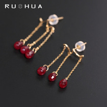 If the Chinese jewelry cherry falls the face-lifted ruby earrings are genuine yellow 18K