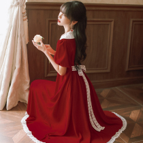 Red bubble sleeve long dress women spring summer 2021 New French first love sweet skirt