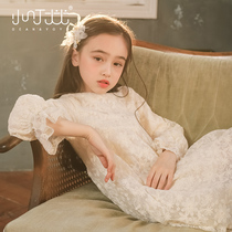 Girl Lady Style Lace Dress 2021 Spring New Style Children White Embroidered Dress Princess