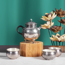 Chengyi silverware pure silver three-legged Jade button bubble teapot wooden handle pure handicraft boiled water Tea foot silver teapot