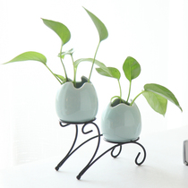 Longquan Celadon creative simple hydroponic vase Ceramic vase Glass vase Iron frame vase Green dill water raising desktop