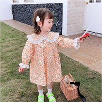Girls dress 2021 childrens clothing new spring and autumn long sleeve lace princess skirt Korean little girl floral dress