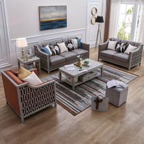 American Light Lavish Solid Wood Sofa Combined Trio oil wax leather Small family Type European-style Dining Room Furniture Villa furniture