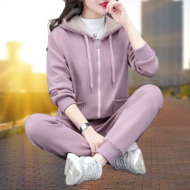 Casual Sports Suit Women 2022 Fall new middle aged mother necropolis Garvet thickened Spring autumn and winter Two sets