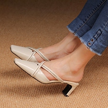Beautiful Lovers Customised Exterior Wearing Half Slippers Women 2022 Summer New Water Drill Rough Heel Sandals Sandals Mueller High Heel Shoes