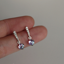 925 sterling silver Aurora transparent crystal stud earrings pendant short simple small earrings women earrings 2021 trendy