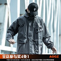 Xiaobin national tide overwear jacket mens spring pocket tide card ins function hooded student loose casual jacket