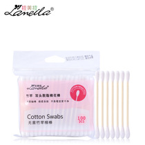 Lamela wooden handle double head non-fat cotton swab cotton makeup beauty cotton swab 100 bags can be OEM customized