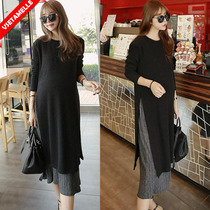 Maternity clothes spring and autumn loose nursing clothes out of fashion temperament tide mom fake two long knitted dresses