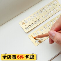 travelers notebook Retro Brass Drawing Ruler Metal Handbook Ruler Hollow Hand Book Drawing Ruler