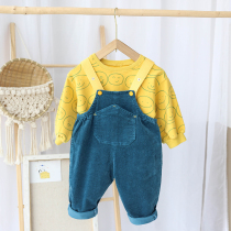 Baby Strap Pants Spring and Autumn 2020 New 1-4 Year-old Boy Corduroy Jumpsuit Open Girls Autumn Pants