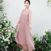 Buddha Xiaoyuan Women's Hanfu Chinese Tea Clothes Women's Improved Tang Clothes Chinese Style Fairy Chiffon Cheongsam Dress Summer