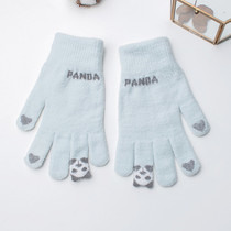  Winter spring and autumn winter student furry protective gloves female plus velvet cute ins warm knitted wool Korean version of cold protection
