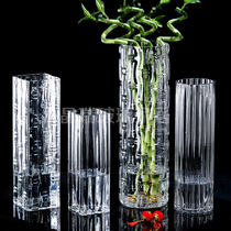 King-size Fugui Bamboo transparent glass thickened vase 50 cm hydroponic living room floor-to-ceiling crystal decoration 40 cm