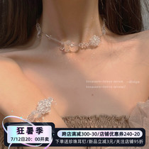 Extremely Light Ice Crystal-style ultra-shiny fairy qi white crystal small flower flower string bead necklace necklace chocker