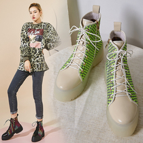 Martin boots female thick soled Joker 2021 autumn and winter New glowing pine bottom boots English style lace up Knight tide boots