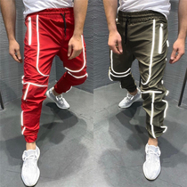 Muscle brother sweatpants mens summer thin loose quick-drying leisure trousers Luminous strip sweatpants running fitness pants