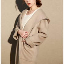 NZ High-end Light Lavish Slimy Soft Oat Color Limp Hat Bathrobe Bifacial Camel Sumpsuit Big Coat Woman Autumn Winter Fur Coat