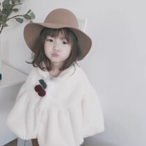 INS explosive cute little cherry fur cloak tofu girl baby Foreign style lady sweet cloak