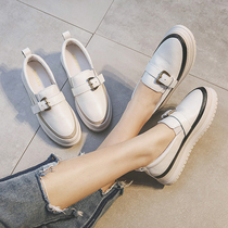 Chao brand small white shoes womens 2021 New thick soled shoes womens wild muffin loose shoes one word buckle lazy womens shoes