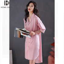 Sleeping Skirt Woman Summer Ice Silk Thin shirt Long Sleeping Dress Summer Lady Real Silk Loose big code Home Dress Summer Sh