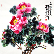 Wang Shipure Flowers in Flowers Virtuosis Handmade Painting and Painting of the Peony Bullfighting Party Living Room Office Hanging Painting