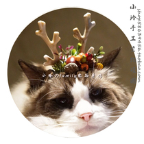 Xiaolings family handmade original DIY retro pinecone antler cat dog pet headdress new