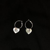 Handmade Harajuku Japanese girl heart retro silver heart love heart shaped earring circle earrings ancient silver lettering