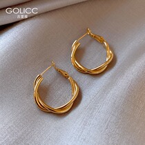 Metal Woven Lukewarm Wind Earrings 2021 New Tide Lady Brief Advanced Sensation South Korea Nets Red Temperament Ear Rings