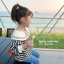 abao girls sweater cotton loose childrens foreign style stripes long sleeve baby Navy wind big lapel spring jacket