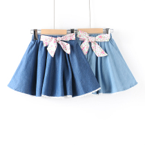 Girl Cowboy Half Body Dress Spring Summer Dress Foreign Air Pure Cotton CUHK Child Girl Short Skirt Baby 100 Plexe Half-Cut Dress