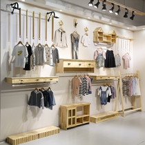 Clothing Shop Show Rack Upper Wall Positive Side Hanging Childrens Clothes Shop Shelves Original Wood Color Upper Wall Composition Positive Side Hanging Clothes Racks