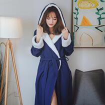 Spring and autumn absorbent bathrobes Long style morning running Huffag ladies bath clothes pure cotton sleeping robe lovers Spring and autumn family conserved hat