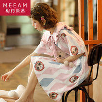 Night dress female summer cotton sweet cute princess wind doll collar pajamas summer thin large size two-piece home clothes