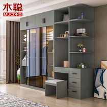 Nordic modern simple sliding door wardrobe light luxury bedroom storage solid wood panel wardrobe sliding door sliding door storage F