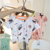 Full printing icy pure cotton short-sleeved T-shirt Korean baby childrens clothing 2020 spring and summer new men and women baby half-sleeved top