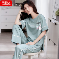 2021 new pajamas womens summer cotton short sleeve trousers summer thin home clothes half sleeve can go out