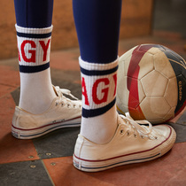gymna retro college style sports tide with sweat-absorbing cotton socks Street Europe and the United States popular fashion womens socks mid-tube socks