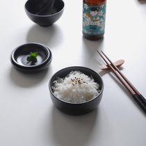 Japanese creative frosted black ceramic bowl minimalist striped household rice bowl porridge bowl soup bowl childrens small Bowl tableware