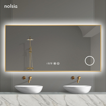 Light Luxurious Golden Border Mirror Toilet Wash Terrace Bathroom Hung Wall Style Demisting Intelligent Bathroom Mirror With Light