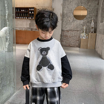 2021 new foreign-style childrens pullover clothes autumn clothes in the big children cotton coat boys spring and autumn base shirt