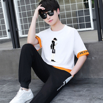 Big boy short-sleeved T-shirt male Junior High School High School students trend handsome summer suit youth Boy summer suit
