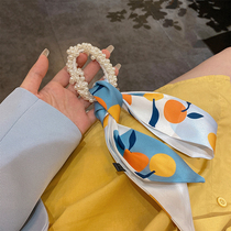 Pearl hair with female tied hair retro French style fruit ultra-fairy butterfly knot hair rope zodied silk towels with summer hair ring
